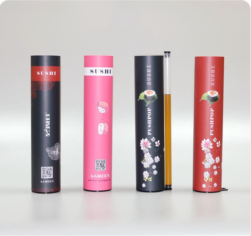Empaque Sushi Tube con marca personalizada